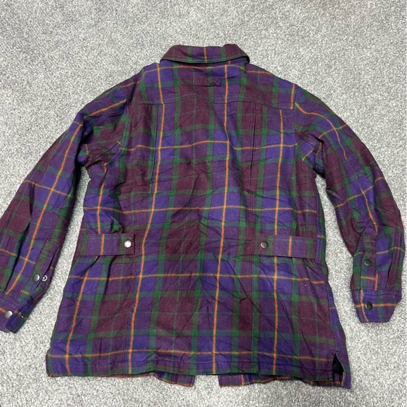 Duluth Trading Jacket Womens Medium Purple Plaid Flannel Shacket Lined Snap Down - Picture 7 of 7